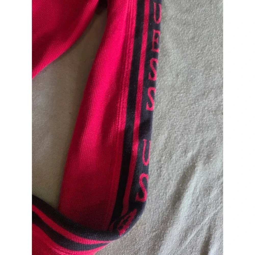 Guess Jeans Vintage Red Ribbed Knit Long Sleeve Sweater Top Logo Stripe Small